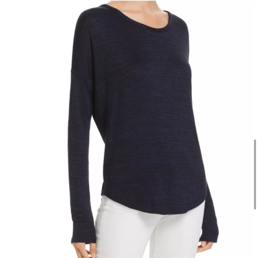 Rag & Bone Blue Black Marled Long Sleeve Knit Top, Medium